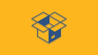 Mavi Unbox simgesi turuncu arka planda izole edildi. 4K Video hareketli grafik canlandırması.