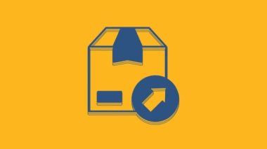 Blue Carton cardboard box icon isolated on orange background. Box, package, parcel sign. Delivery and packaging. 4K Video motion graphic animation.