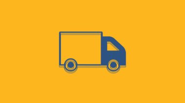 Blue Delivery cargo truck vehicle icon isolated on orange background. 4K Video motion graphic animation.