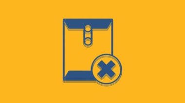 Blue Delete envelope icon isolated on orange background. Delete or error letter. Cross on message. Rejected mail. 4K Video motion graphic animation.