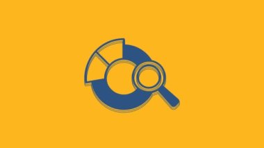 Blue Magnifying glass and data analysis icon isolated on orange background. Search sign. 4K Video motion graphic animation.