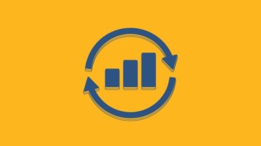 Blue Graph, schedule, chart, diagram, infographic, pie graph icon isolated on orange background. 4K Video motion graphic animation.