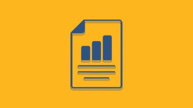 Blue Document with graph chart icon isolated on orange background. Report text file icon. Accounting sign. Audit, analysis, planning. 4K Video motion graphic animation.
