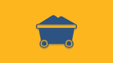 Blue Coal mine trolley icon isolated on orange background. Factory coal mine trolley. 4K Video motion graphic animation.