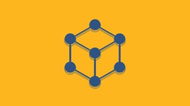 Blue Molecule icon isolated on orange background. Structure of molecules in chemistry, science teachers innovative educational poster. 4K Video motion graphic animation.