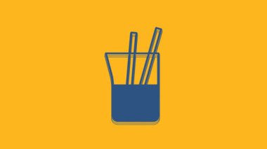 Blue Laboratory glassware or beaker icon isolated on orange background. 4K Video motion graphic animation.