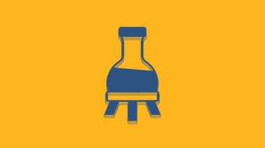 Blue Test tube and flask chemical laboratory test icon isolated on orange background. Laboratory glassware sign. 4K Video motion graphic animation.
