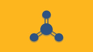 Blue Molecule icon isolated on orange background. Structure of molecules in chemistry, science teachers innovative educational poster. 4K Video motion graphic animation.