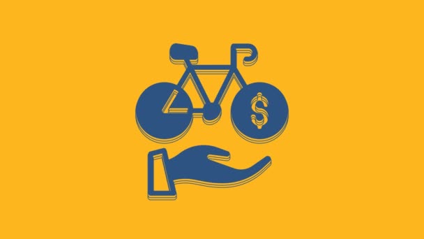 Azul Bicicleta Icono Aplicación Móvil Alquiler Aislado Fondo Naranja Servicio — Vídeo de stock