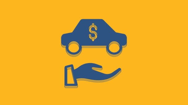 Blue Car Icono Alquiler Aislado Sobre Fondo Naranja Alquilar Una — Vídeos de Stock
