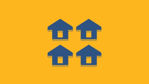 Blaues Haus Symbol Isoliert Auf Orangefarbenem Hintergrund Immobilienagentur Oder Ferienhausstadt — Stockvideo