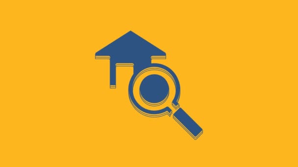 Blaue Suche Haus Symbol Isoliert Auf Orangefarbenem Hintergrund Immobilien Symbol — Stockvideo