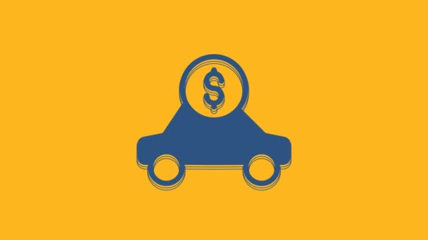 蓝色轿车租金图标孤立在橙色背景 租一个汽车标志 汽车钥匙 汽车维修服务的概念 4K视频运动图形动画 — 图库视频影像