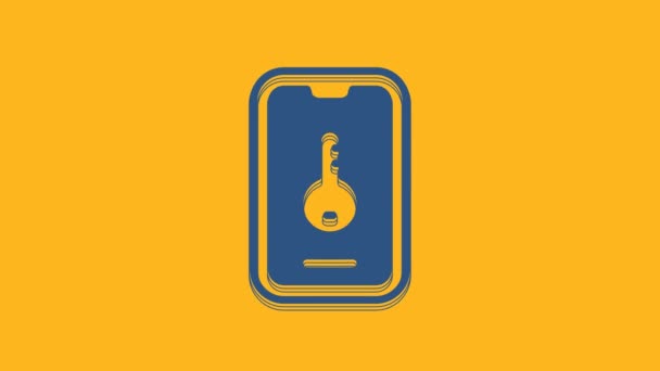 Blue Online Real Estate House Smartphone Icon Isolated Orange Background — Stock video