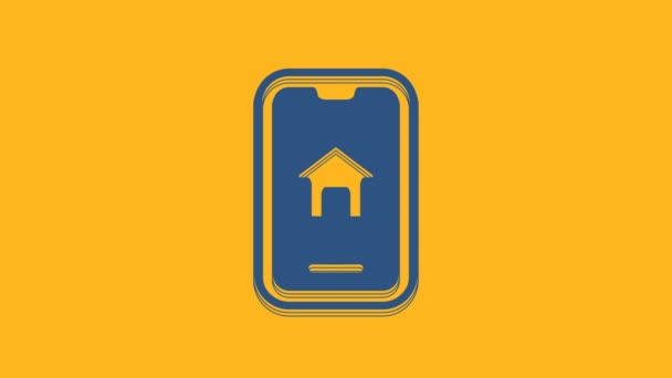 Casa Imobiliária Online Azul Ícone Smartphone Isolado Fundo Laranja Conceito — Vídeo de Stock