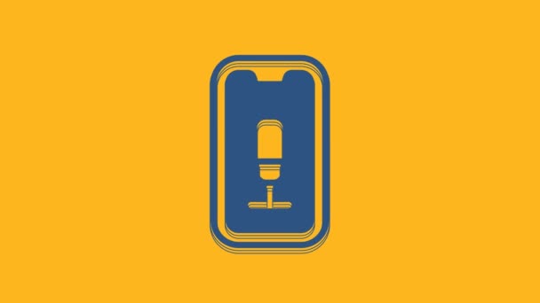 Blue Mobile Aufnahmesymbol Isoliert Auf Orangefarbenem Hintergrund Handy Mit Mikrofon — Stockvideo