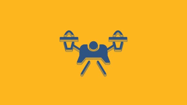 Ікона Блакитного Дрону Ізольована Помаранчевому Тлі Квадрокоптер Символом Відео Фотокамери — стокове відео