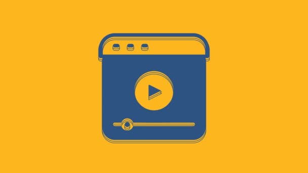 Blue Live Streaming Online Videogame Play Icon Isolated Orange Background — Vídeo de stock
