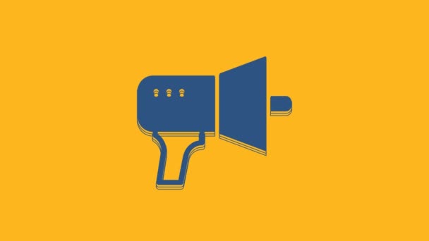Blue Megaphone Icon Isolated Orange Background Speaker Sign Video Motion — Stockvideo