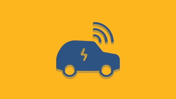 Blue Smart Car System Wireless Connection Icon Isolated Orange Background — Vídeo de Stock