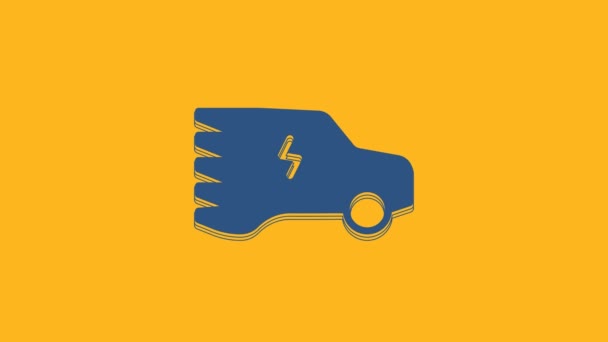 Blaues Elektroauto Und Ladesymbol Für Elektrokabel Isoliert Auf Orangefarbenem Hintergrund — Stockvideo