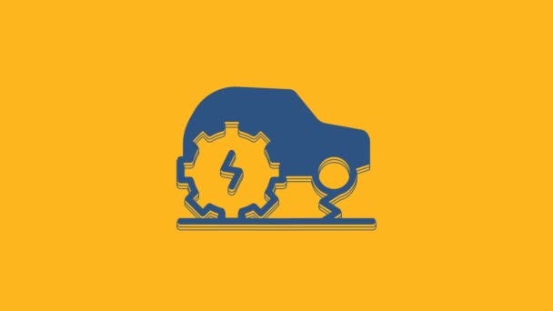 Blue Electric Car Service Icon Isolated Orange Background Renewable Eco — ストック動画