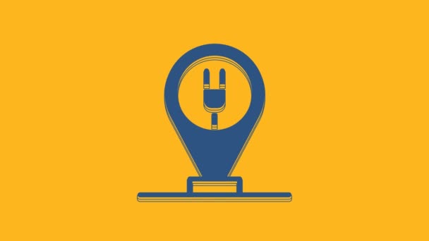 Blue Charging Parking Electric Car Icon Isolated Orange Background Video — Stock video