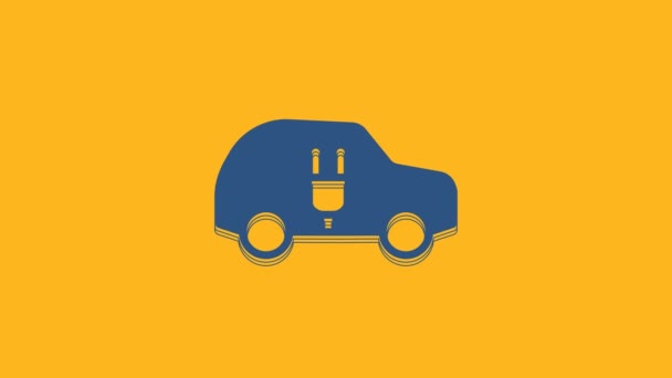 Blaues Elektroauto Und Ladesymbol Für Elektrokabel Isoliert Auf Orangefarbenem Hintergrund — Stockvideo