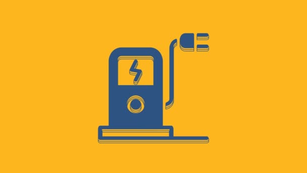 Blue Electric Car Charging Station Icon Isolated Orange Background Eco — Stock Video