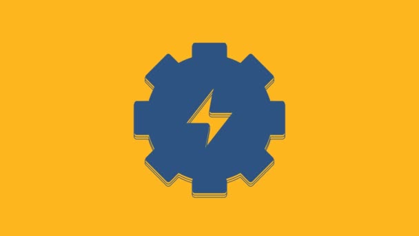 Blue Gear Και Εικονίδιο Αστραπή Απομονώνονται Πορτοκαλί Φόντο Ηλεκτρική Ενέργεια — Αρχείο Βίντεο