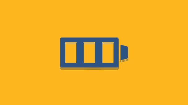 Blue Battery Charge Level Indicator Icon Isolated Orange Background Video — Vídeos de Stock