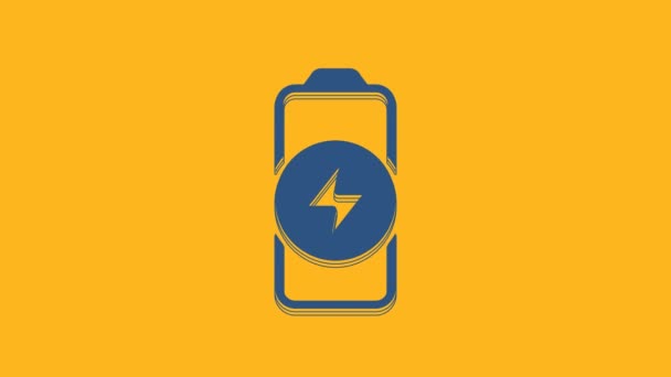 Blue Battery Charge Level Indicator Icon Isolated Orange Background Video — Stock Video