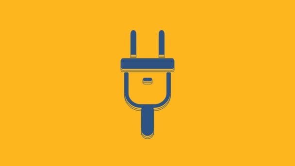 Blue Electric Plug Icon Isolated Orange Background Concept Connection Disconnection — Stockvideo