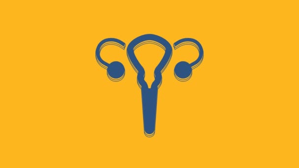 Blue Female Reproductive System Icon Isolated Orange Background Anatomy Gynecology — Vídeo de Stock
