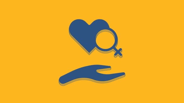 Blue Heart Female Gender Symbol Icon Isolated Orange Background Venus — Stockvideo