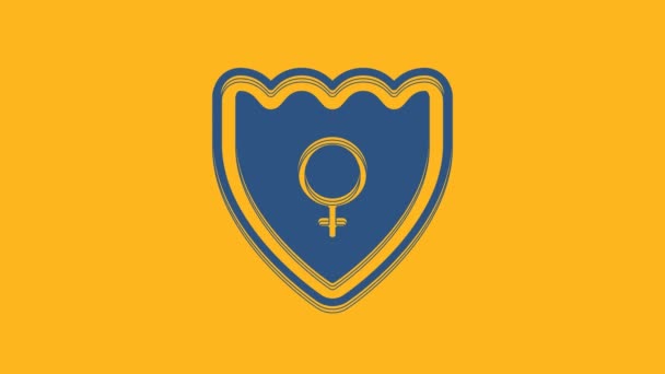 Μπλε Φύλο Ασπίδα Γυναίκα Εικονίδιο Απομονώνονται Πορτοκαλί Φόντο Γραφική Κίνηση — Αρχείο Βίντεο