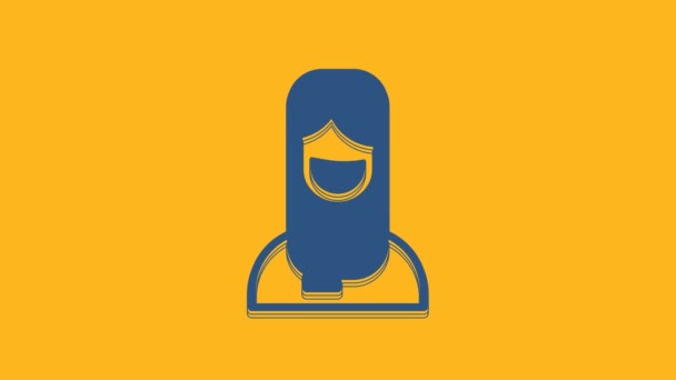Синяя Мусульманка Хиджабе Изолированная Оранжевом Фоне Видеографическая Анимация — стоковое видео