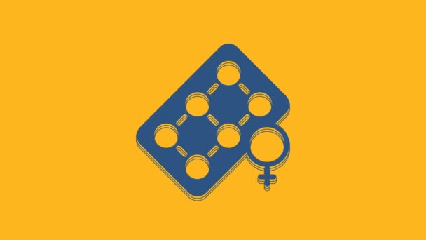 Blue Packaging Birth Control Pills Icon Isolated Orange Background Contraceptive — Stockvideo