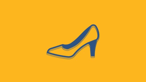 オレンジの背景に高いヒールアイコンを持つブルーの女性の靴 4Kビデオモーショングラフィックアニメーション — ストック動画