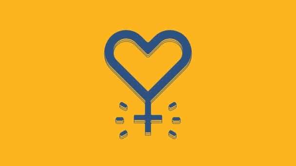 Иконка Голубого Феминизма Выделена Оранжевом Фоне Борьба Свободу Независимость Равенство — стоковое видео