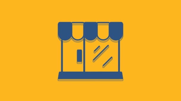 Blue Barbershop Building Icon Isolated Orange Background Video Motion Graphic — Stock video