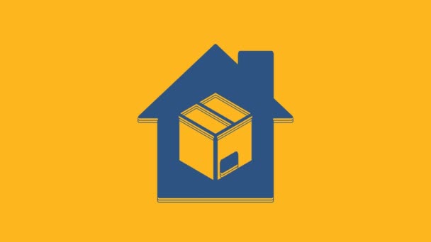 Blue Home Delivery Services Icon Isolated Orange Background Video Motion — Stock video