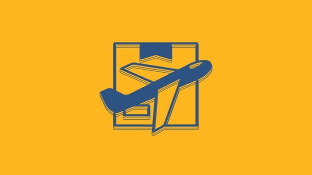 Blue Plane Cardboard Box Icon Isolated Orange Background Delivery Transportation — Vídeos de Stock