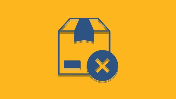 Caja Cartón Azul Eliminar Icono Aislado Sobre Fondo Naranja Caja — Vídeo de stock