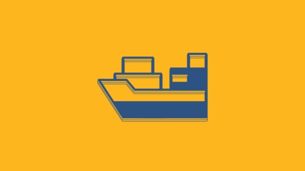 Niebieski Statek Towarowy Pudełkami Usługi Ikona Odizolowany Pomarańczowym Tle Dostawa — Wideo stockowe