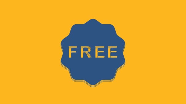 Μπλε Price Tag Επιγραφή Free Icon Που Απομονώνεται Πορτοκαλί Φόντο — Αρχείο Βίντεο
