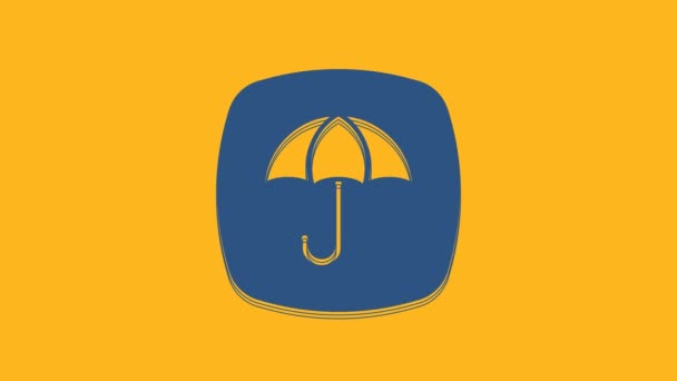 Blue Delivery Pakket Met Paraplu Symbool Pictogram Geïsoleerd Oranje Achtergrond — Stockvideo