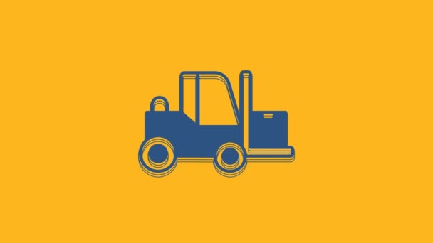 Μπλε Forklift Φορτηγό Εικονίδιο Απομονώνονται Πορτοκαλί Φόντο Φορτιστής Και Χαρτονένιο — Αρχείο Βίντεο