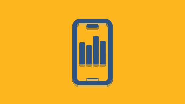 Blue Mobile Phone Graph Chart Icon Isolated Orange Background Report — Stock video
