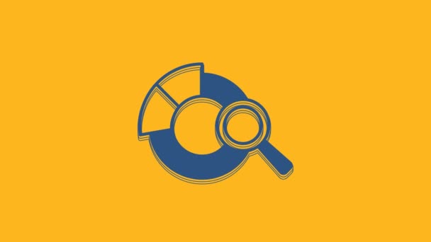 蓝色放大镜和数据分析图标孤立在橙色背景 搜索标志 4K视频运动图形动画 — 图库视频影像